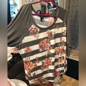 Torrid flowers stripe shirt gray